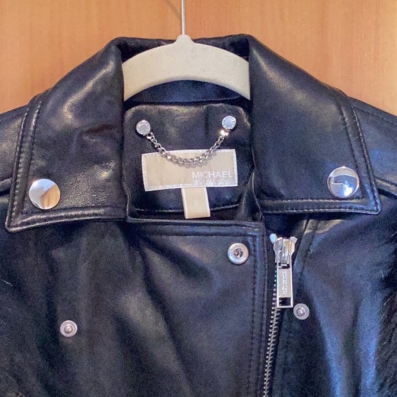 Michael Kors Leather Jacket with Furry Sleeves - Picture 8 of 10